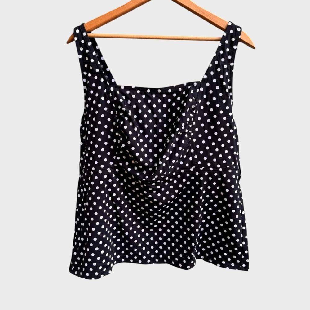 Lands' End 18W Black White Polka Dot Top Only Tankini Square Neck - Picture 2 of 8